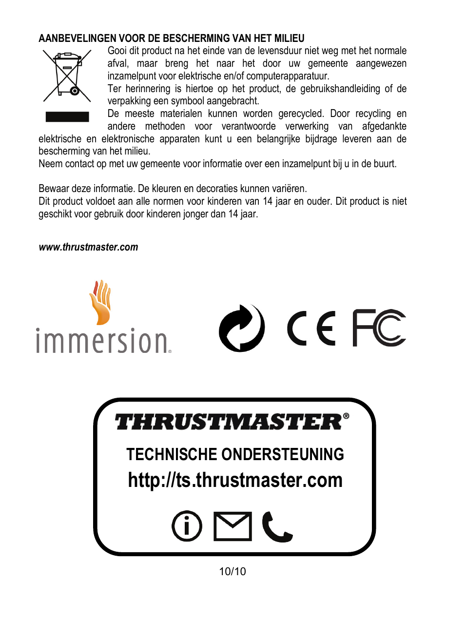 Technische ondersteuning | Thrustmaster T100 FFB User Manual | Page 41 / 121