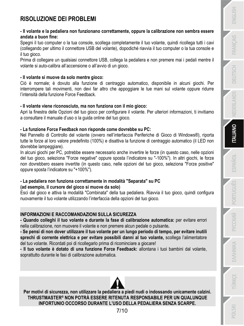 Risoluzione dei problemi | Thrustmaster T100 FFB User Manual | Page 48 / 121