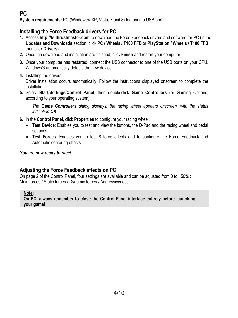 Thrustmaster T100 FFB User Manual | Page 5 / 121