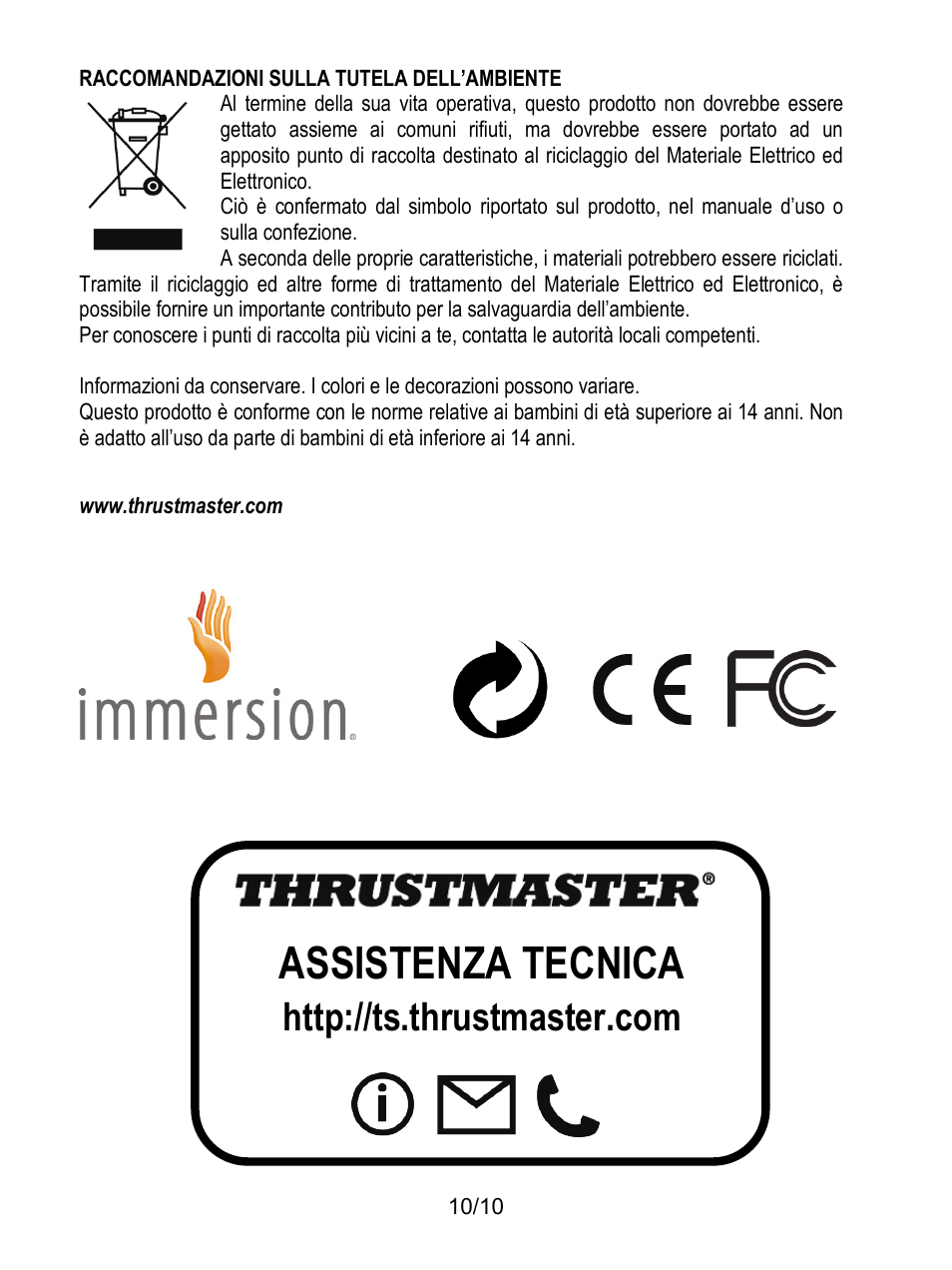 Assistenza tecnica | Thrustmaster T100 FFB User Manual | Page 51 / 121