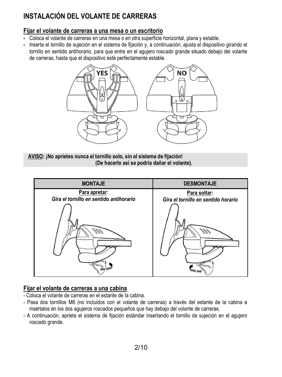 Instalación del volante de carreras | Thrustmaster T100 FFB User Manual | Page 53 / 121