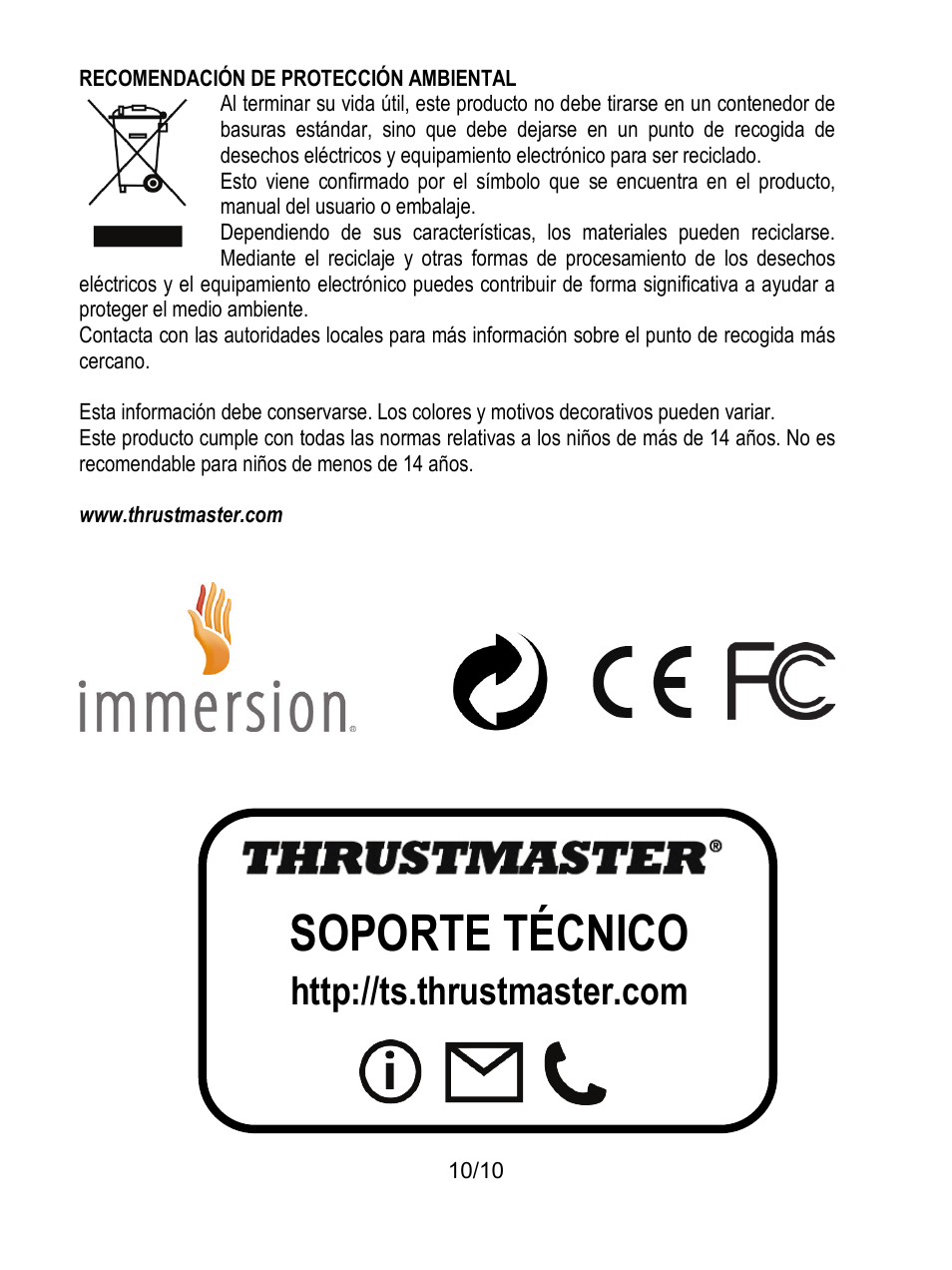 Soporte técnico | Thrustmaster T100 FFB User Manual | Page 61 / 121