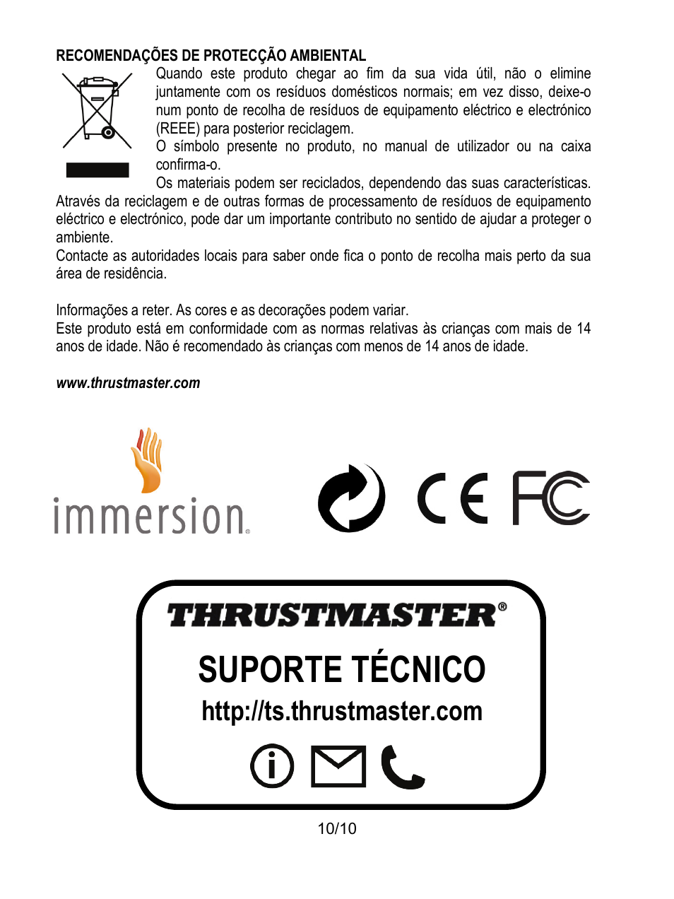 Suporte técnico | Thrustmaster T100 FFB User Manual | Page 71 / 121