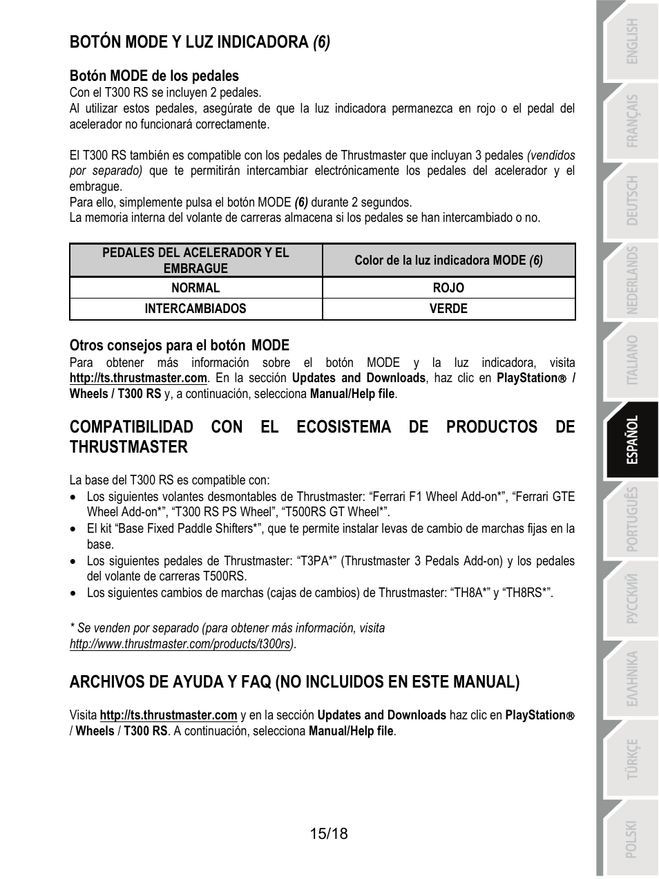 Botón mode y luz indicadora (6) | Thrustmaster T300 Ferrari GTE User Manual | Page 106 / 375