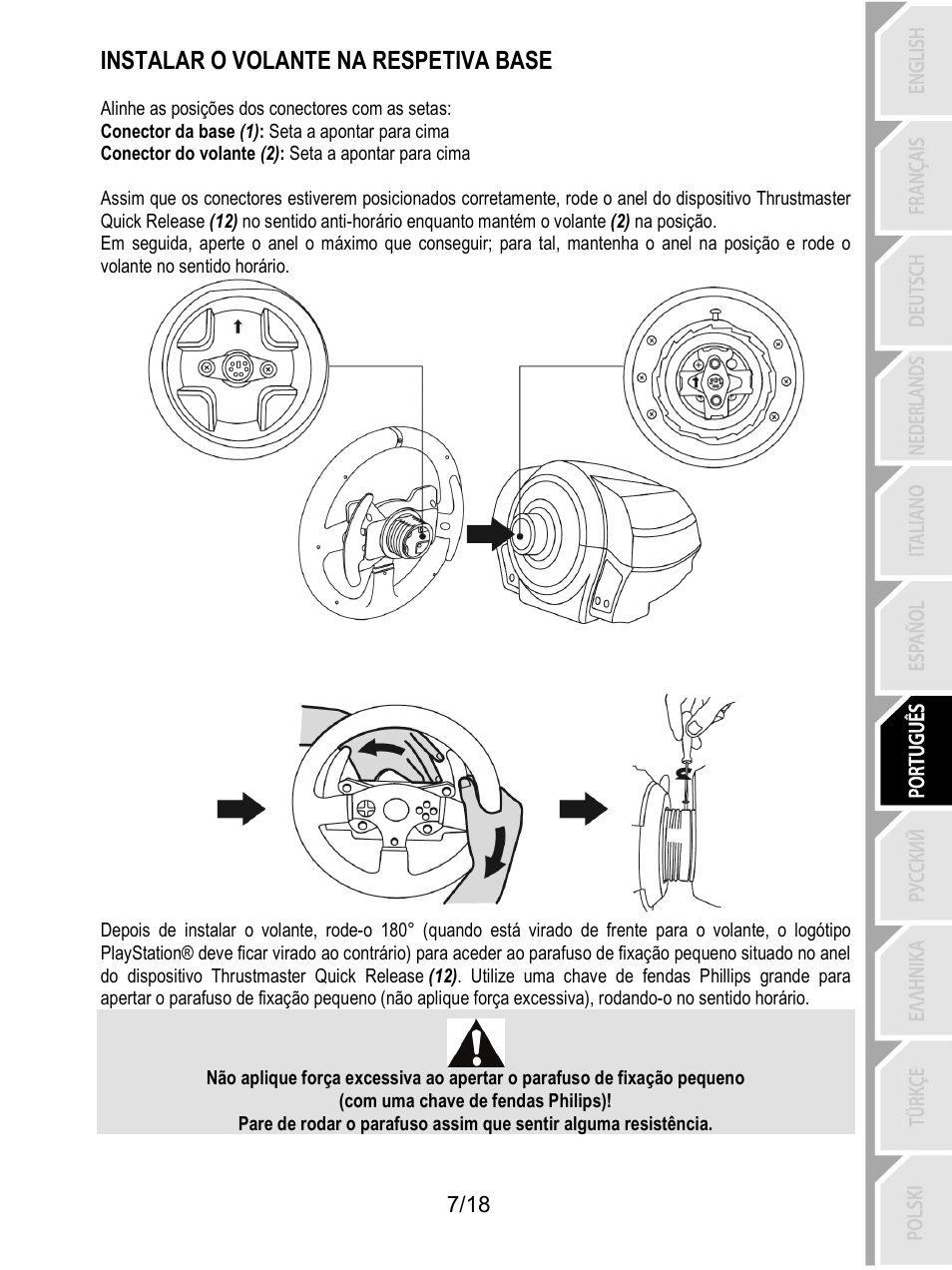 Instalar o volante na respetiva base | Thrustmaster T300 Ferrari GTE User Manual | Page 116 / 375