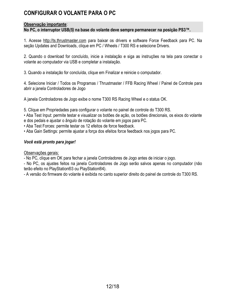 Configurar o volante para o pc | Thrustmaster T300 Ferrari GTE User Manual | Page 121 / 375