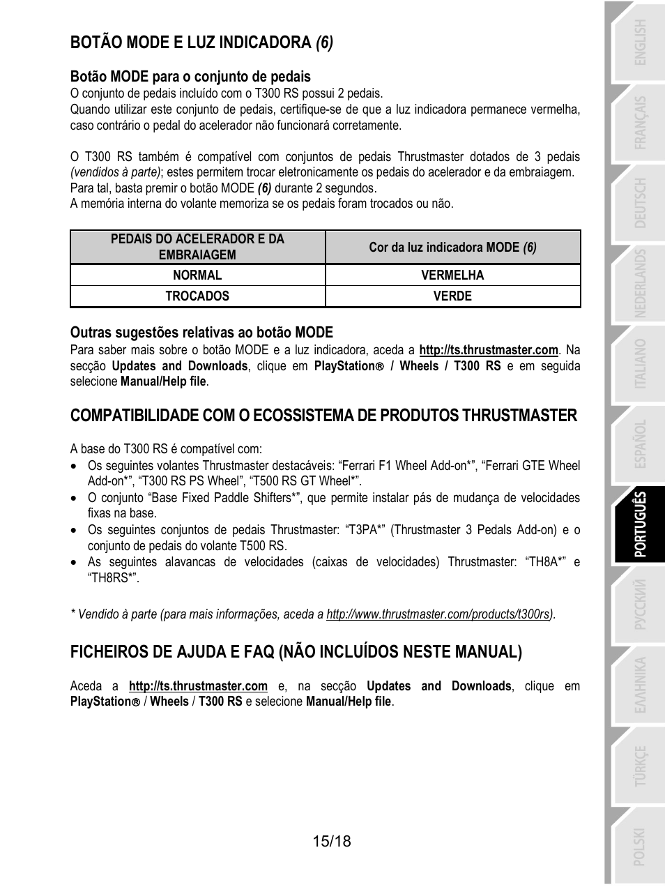 Botão mode e luz indicadora (6) | Thrustmaster T300 Ferrari GTE User Manual | Page 124 / 375