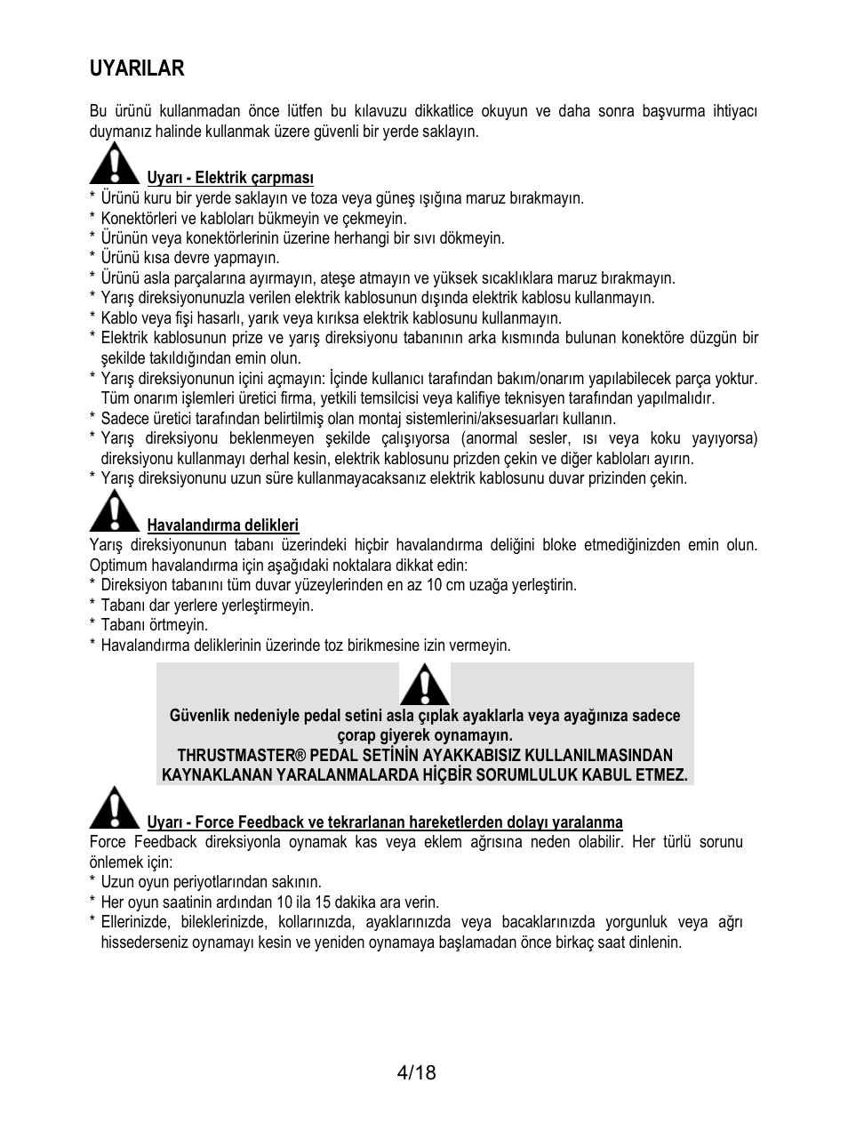 Uyarilar | Thrustmaster T300 Ferrari GTE User Manual | Page 167 / 375