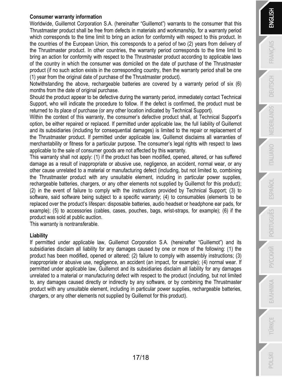 Thrustmaster T300 Ferrari GTE User Manual | Page 18 / 375