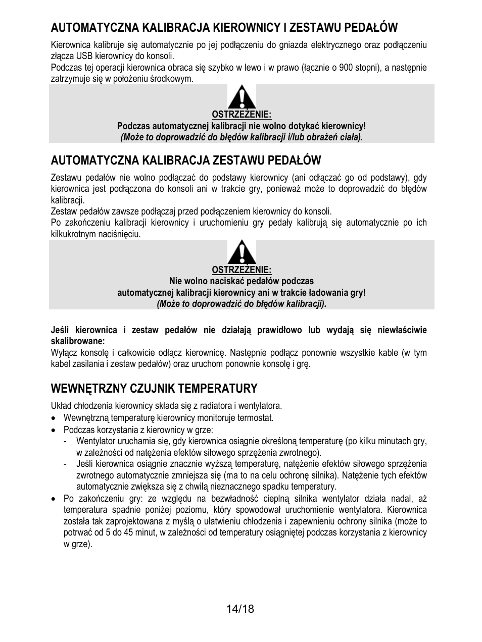 Automatyczna kalibracja zestawu pedałów, Wewnętrzny czujnik temperatury | Thrustmaster T300 Ferrari GTE User Manual | Page 195 / 375