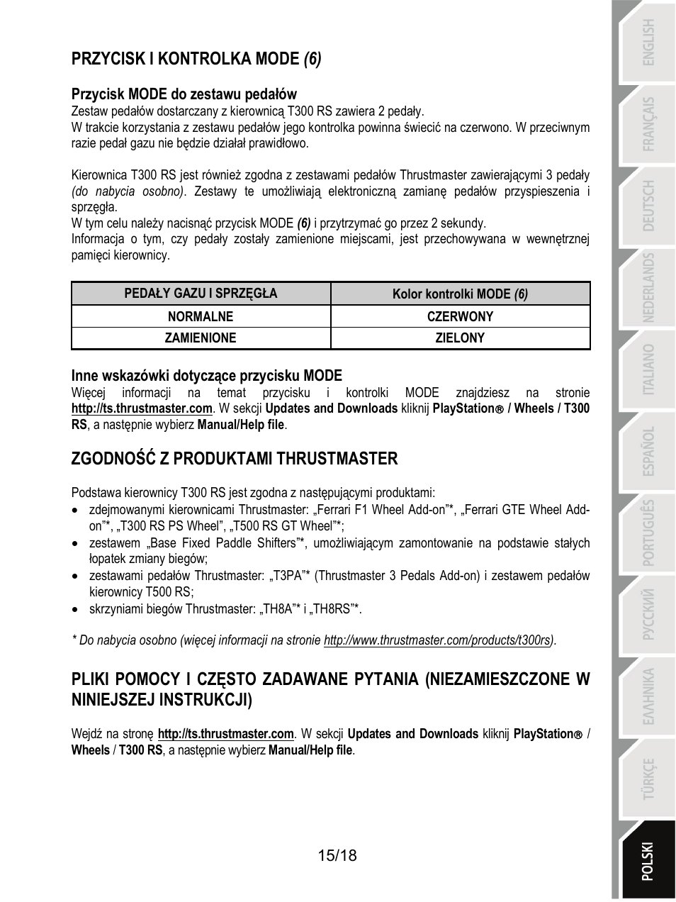 Przycisk i kontrolka mode (6), Zgodność z produktami thrustmaster | Thrustmaster T300 Ferrari GTE User Manual | Page 196 / 375