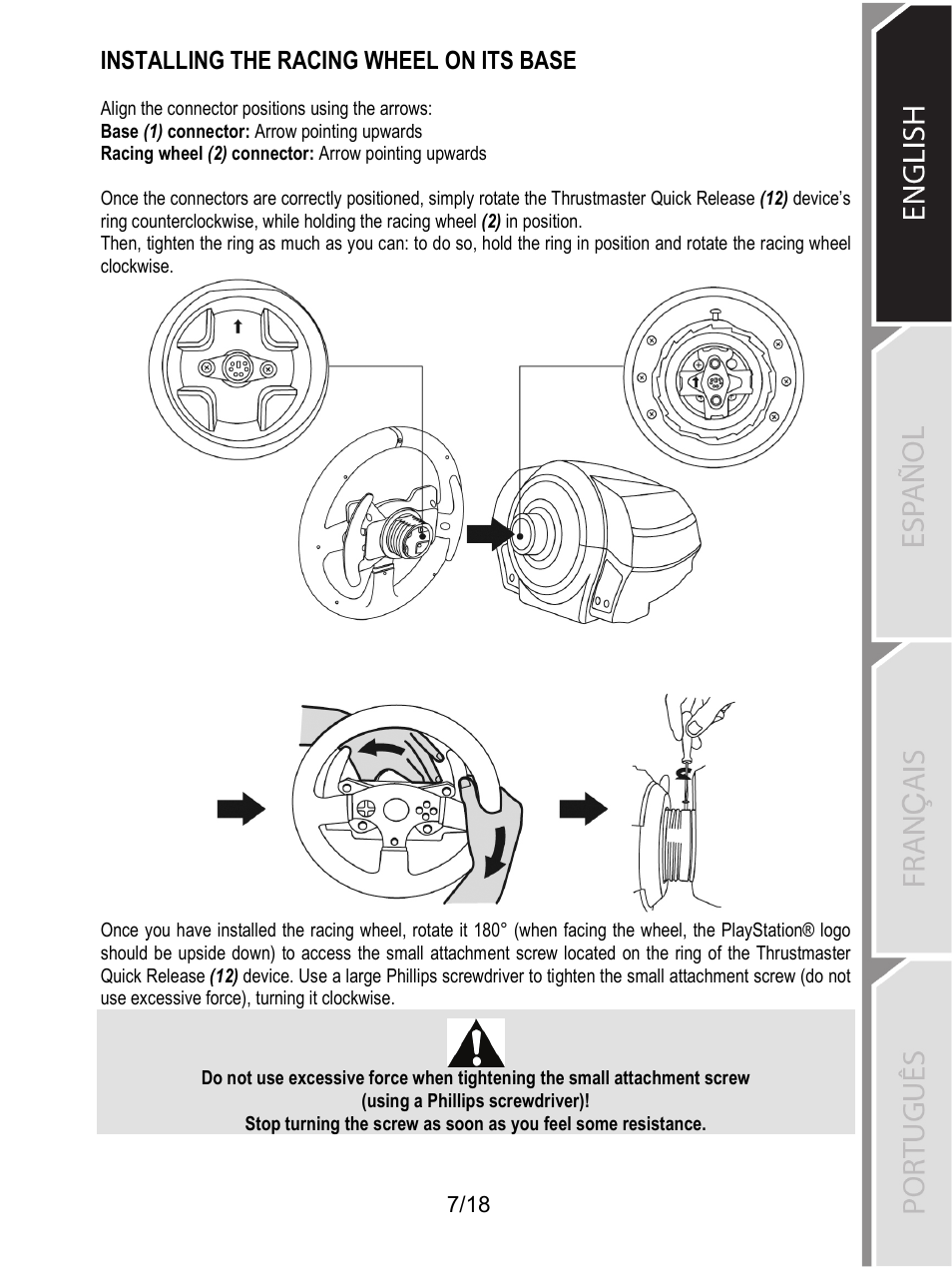 Installing the racing wheel on its base | Thrustmaster T300 Ferrari GTE User Manual | Page 224 / 375