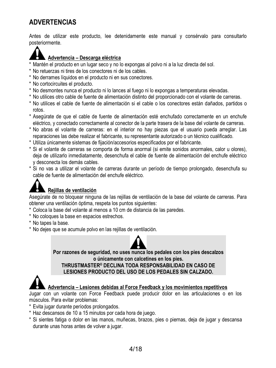 Advertencias | Thrustmaster T300 Ferrari GTE User Manual | Page 239 / 375