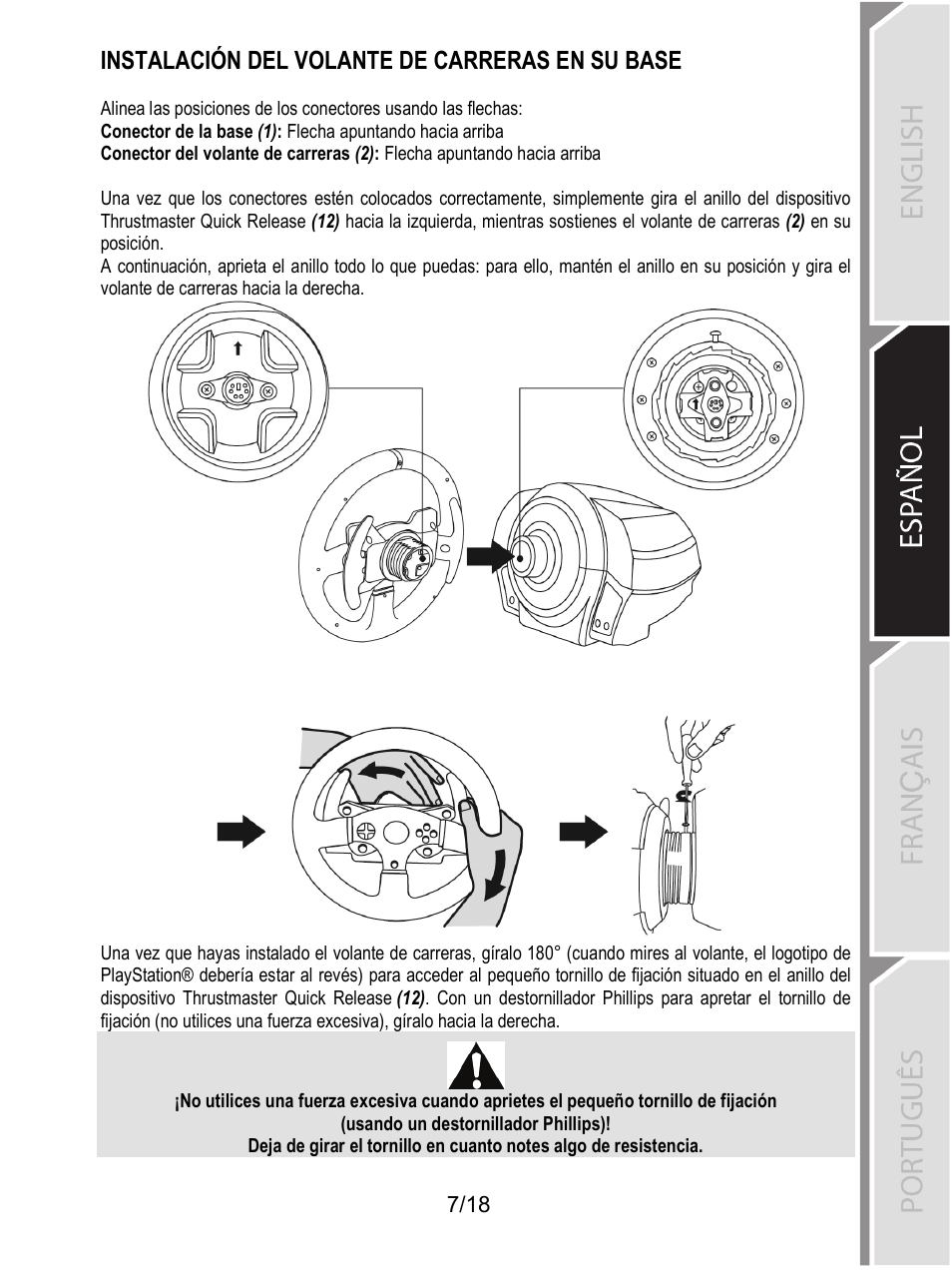 Instalación del volante de carreras en su base | Thrustmaster T300 Ferrari GTE User Manual | Page 242 / 375