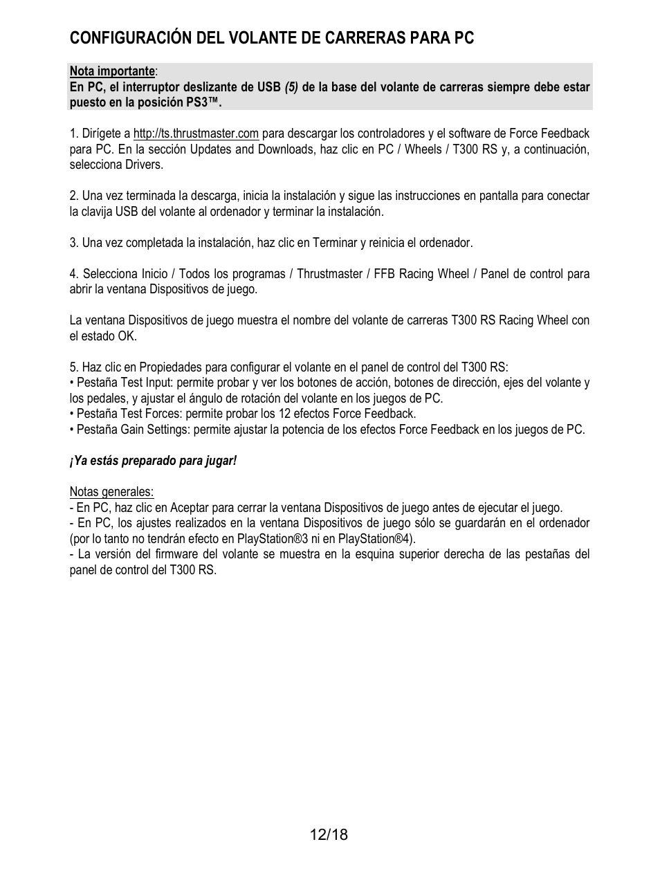 Configuración del volante de carreras para pc | Thrustmaster T300 Ferrari GTE User Manual | Page 247 / 375