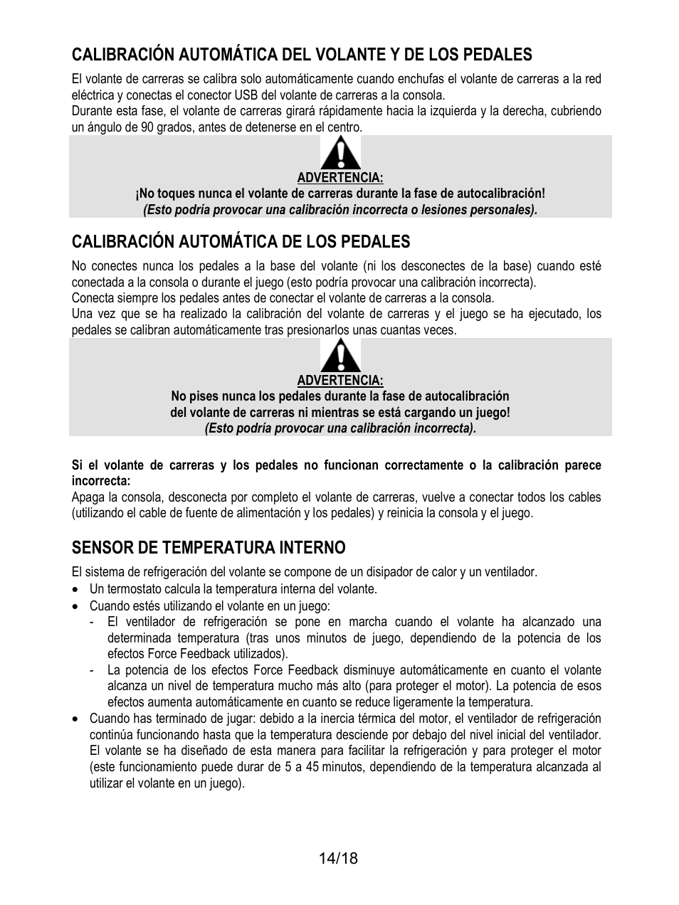 Calibración automática de los pedales, Sensor de temperatura interno | Thrustmaster T300 Ferrari GTE User Manual | Page 249 / 375