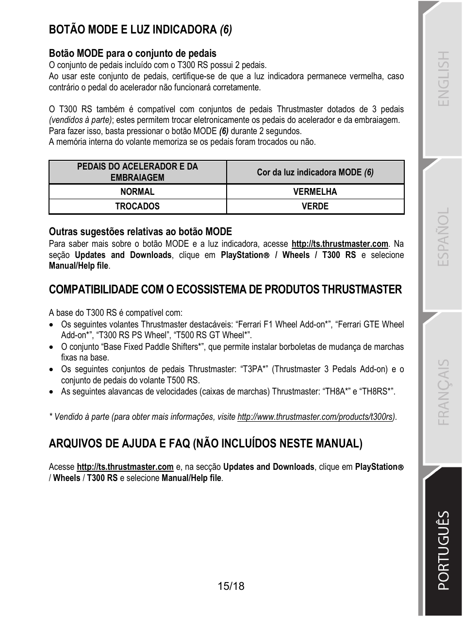 Botão mode e luz indicadora (6) | Thrustmaster T300 Ferrari GTE User Manual | Page 286 / 375
