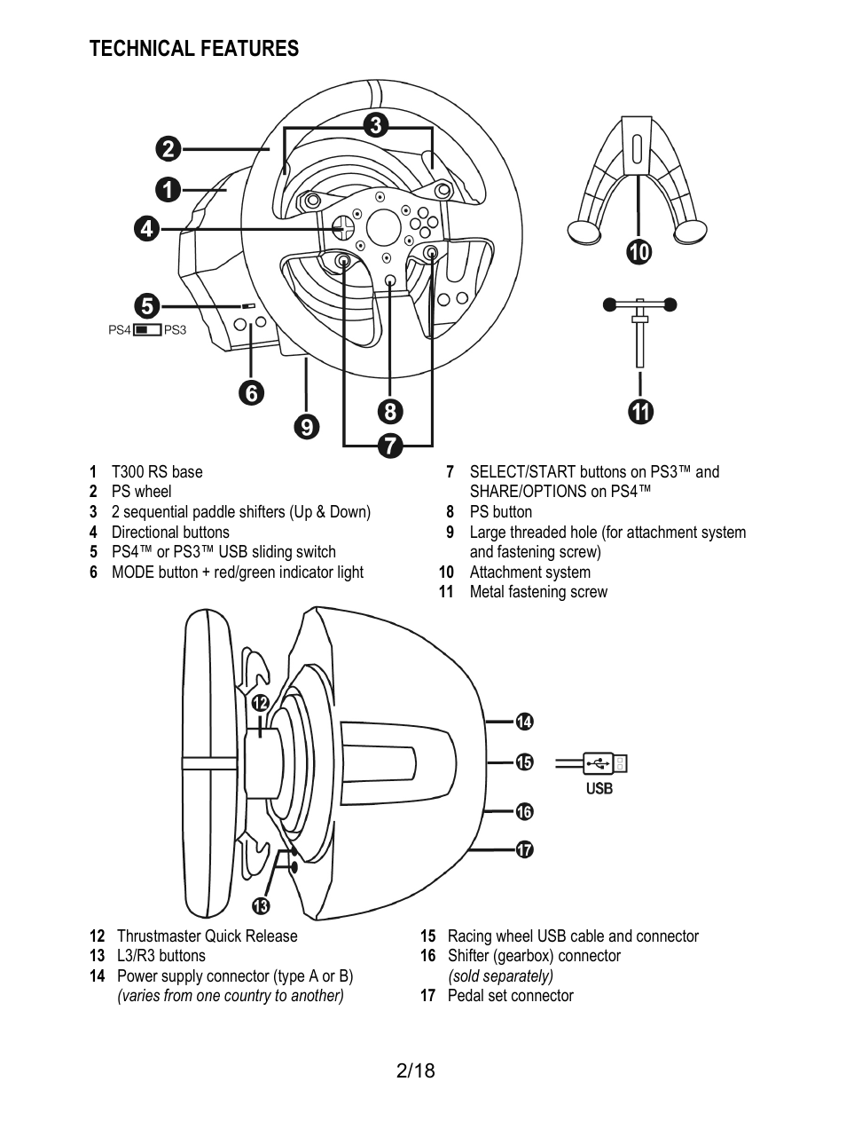 Technical features | Thrustmaster T300 Ferrari GTE User Manual | Page 3 / 375