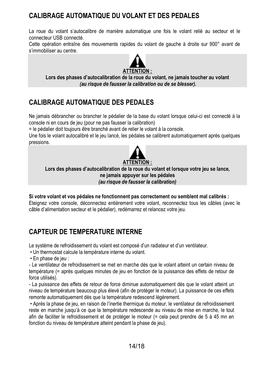 Calibrage automatique du volant et des pedales, Calibrage automatique des pedales, Capteur de temperature interne | Thrustmaster T300 Ferrari GTE User Manual | Page 33 / 375