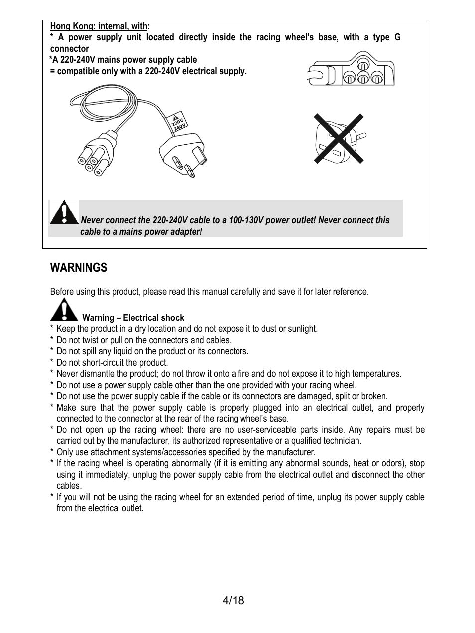 Warnings | Thrustmaster T300 Ferrari GTE User Manual | Page 361 / 375