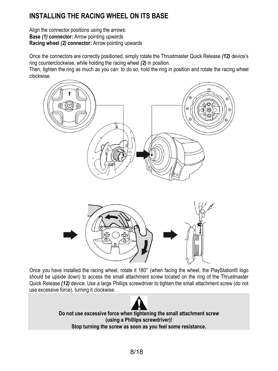 Installing the racing wheel on its base | Thrustmaster T300 Ferrari GTE User Manual | Page 365 / 375