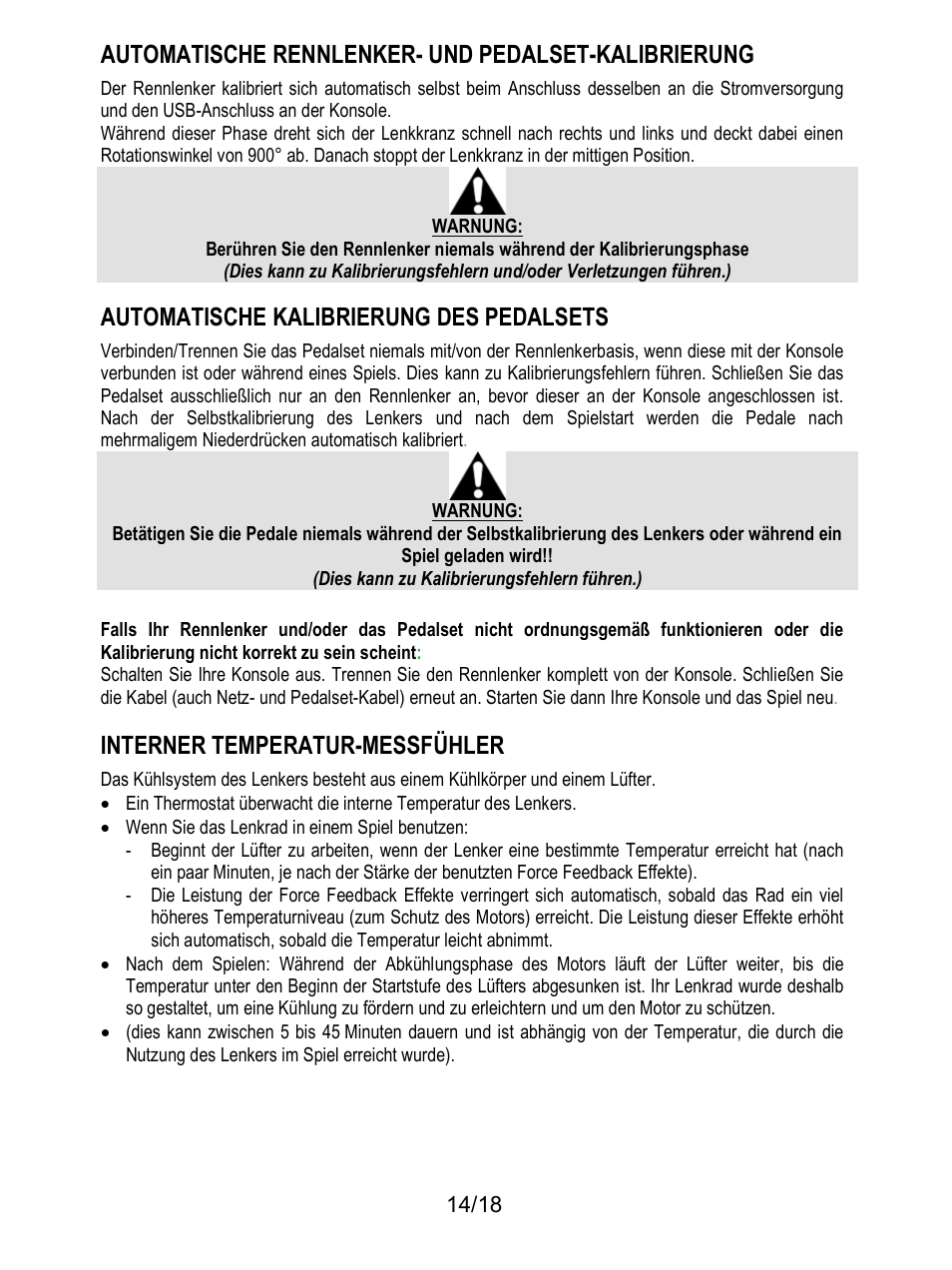 Automatische rennlenker- und pedalset-kalibrierung, Automatische kalibrierung des pedalsets, Interner temperatur-messfühler | Thrustmaster T300 Ferrari GTE User Manual | Page 51 / 375