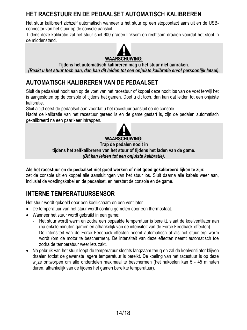 Automatisch kalibreren van de pedaalset, Interne temperatuursensor | Thrustmaster T300 Ferrari GTE User Manual | Page 69 / 375