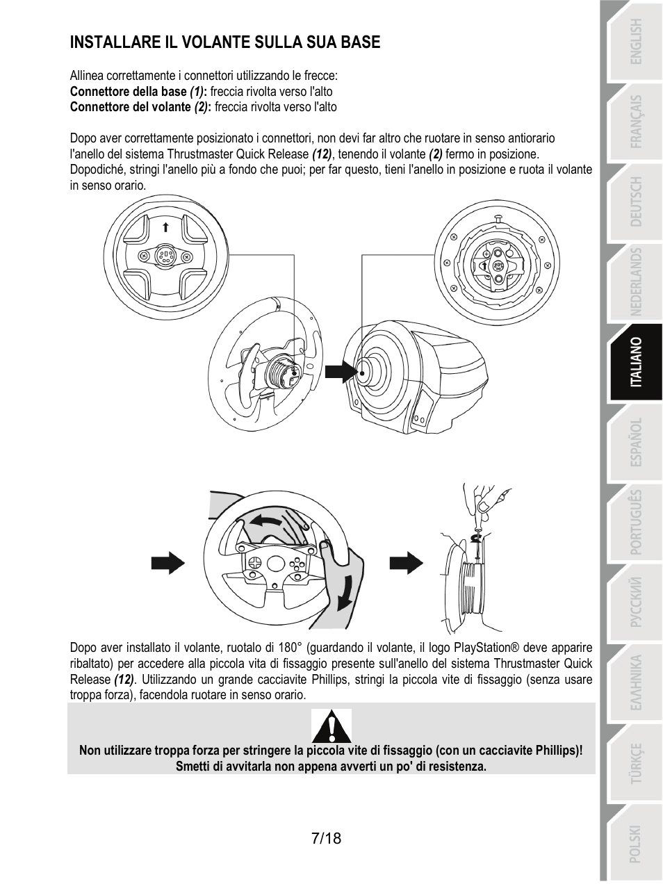 Installare il volante sulla sua base | Thrustmaster T300 Ferrari GTE User Manual | Page 80 / 375