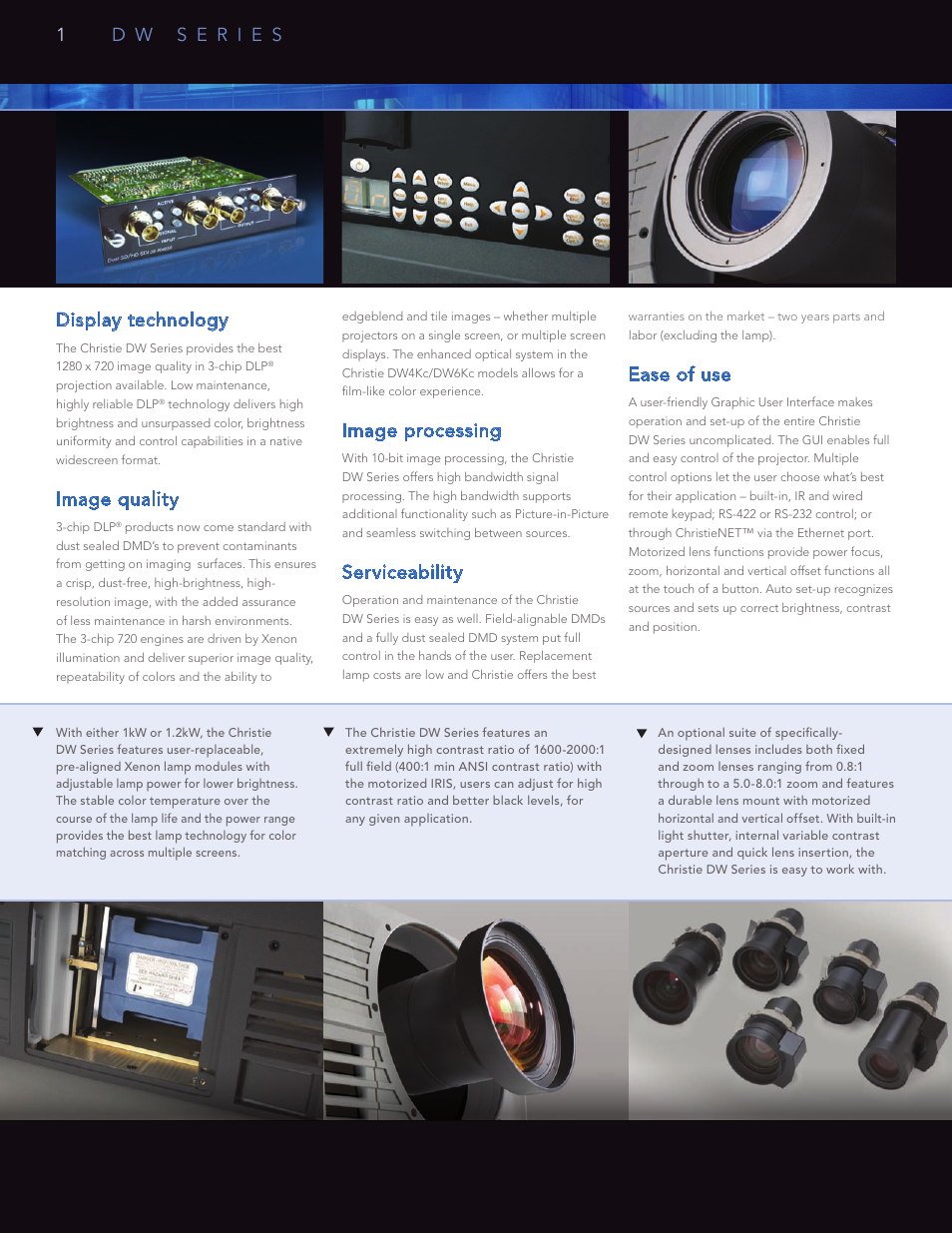 Display technology, Image quality, Image processing | Serviceability, Ease of use | Christie Digital Systems DW Series User Manual | Page 2 / 8