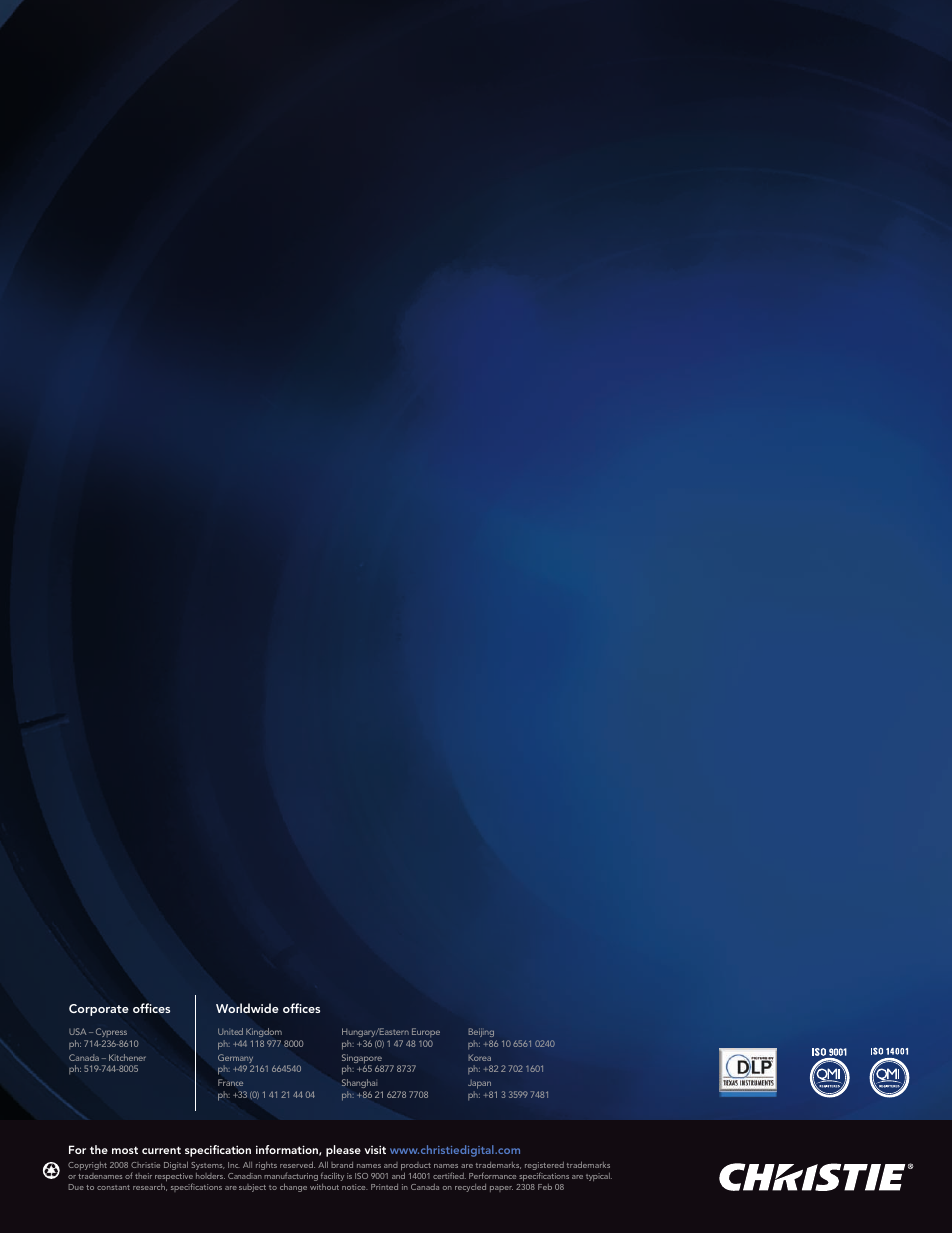 Christie Digital Systems DW Series User Manual | Page 8 / 8