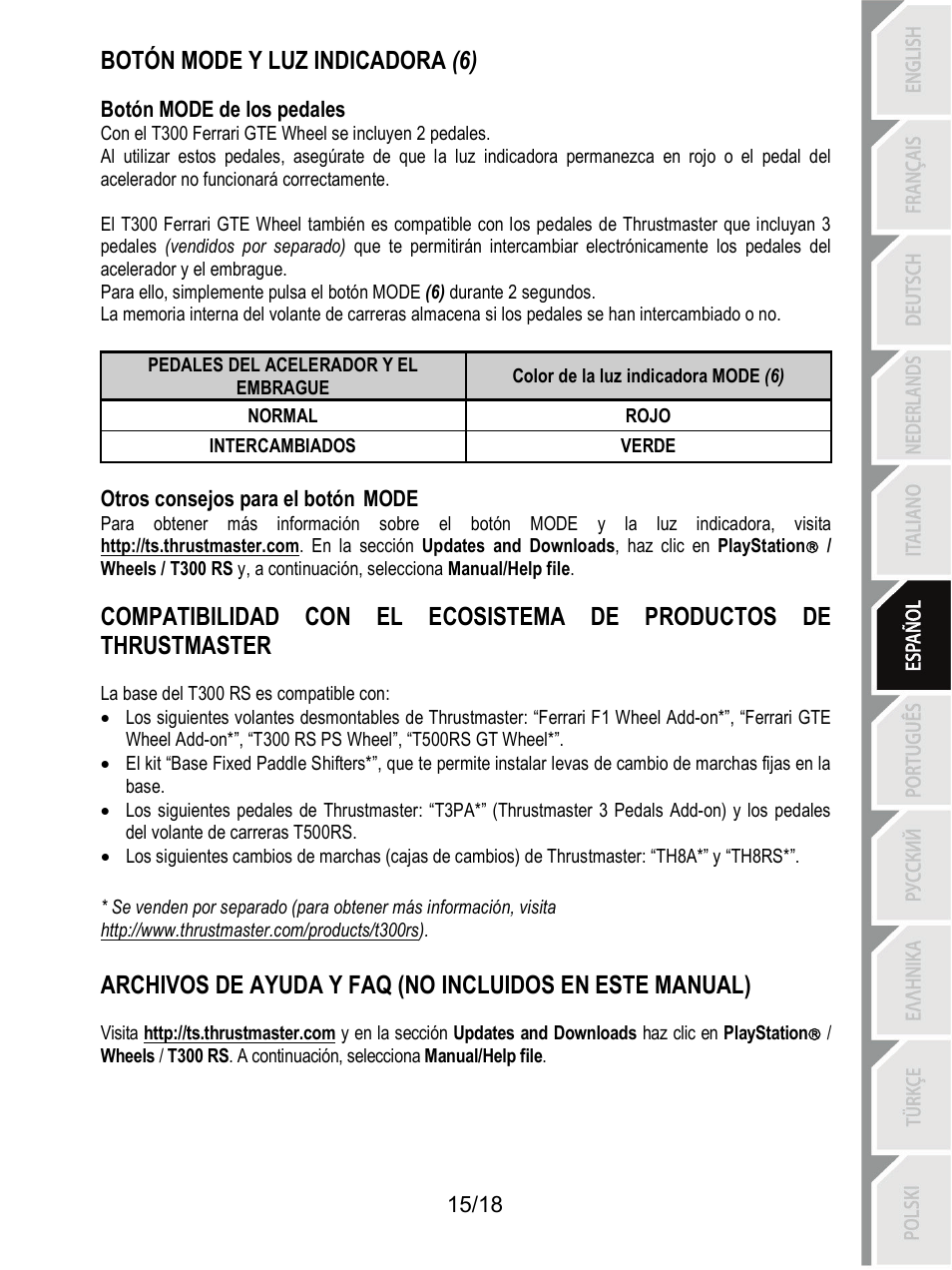 Botón mode y luz indicadora (6) | Thrustmaster T300 Ferrari GTE User Manual | Page 106 / 217