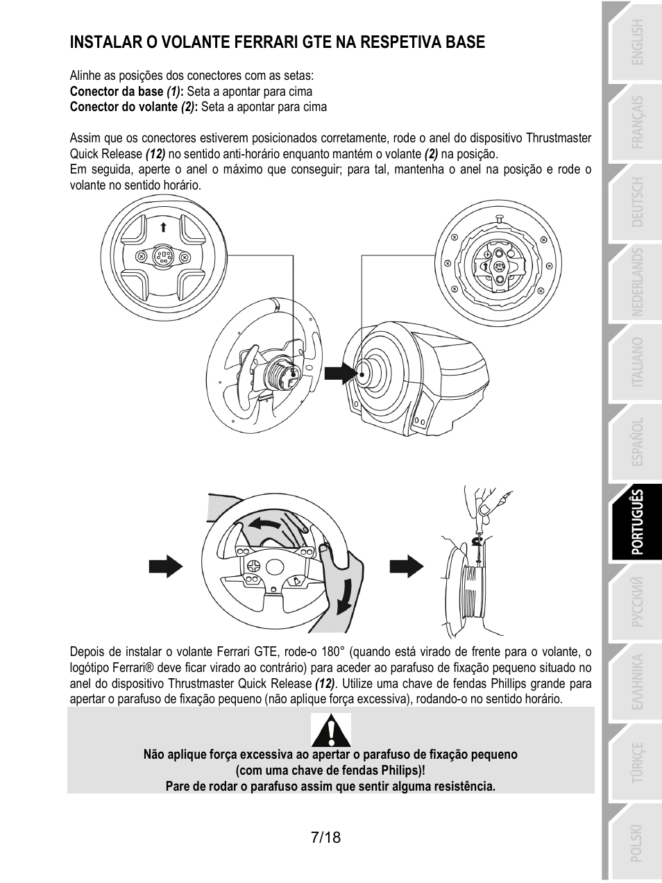 Instalar o volante ferrari gte na respetiva base | Thrustmaster T300 Ferrari GTE User Manual | Page 116 / 217