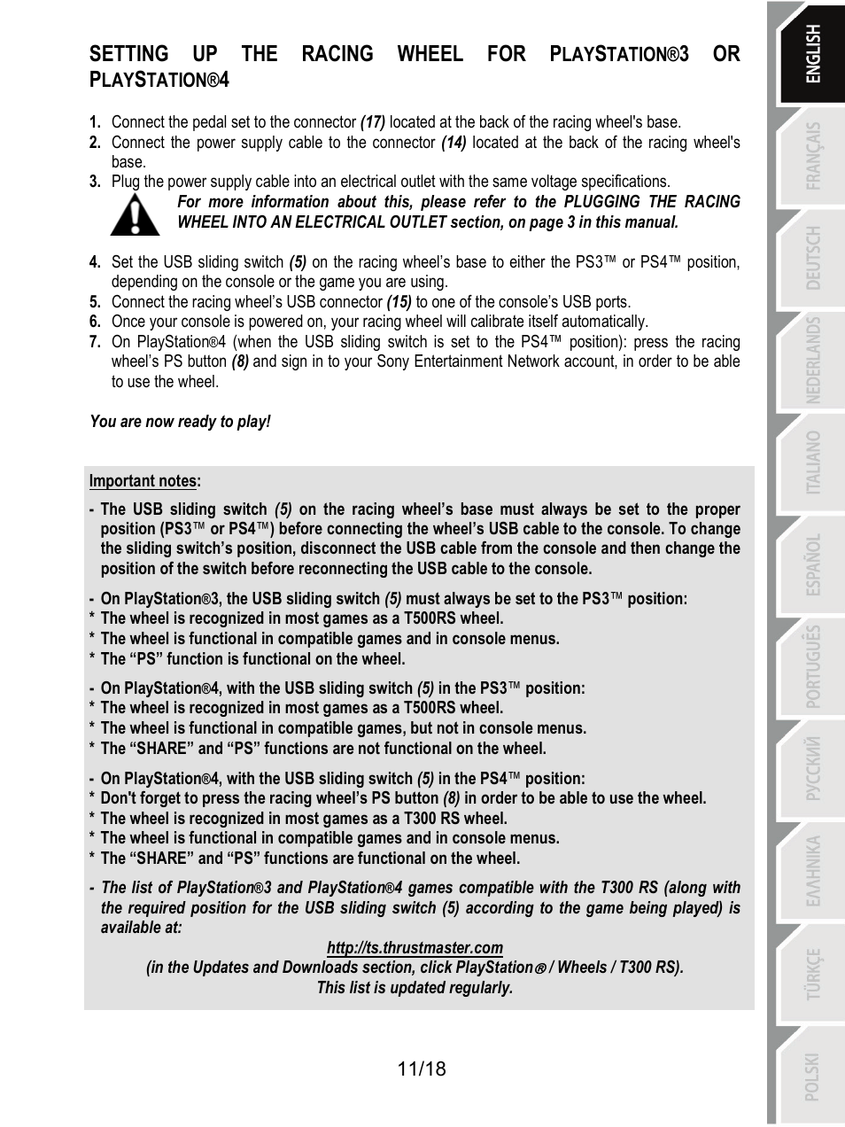 Setting up the racing wheel for p, 3 or p | Thrustmaster T300 Ferrari GTE User Manual | Page 12 / 217