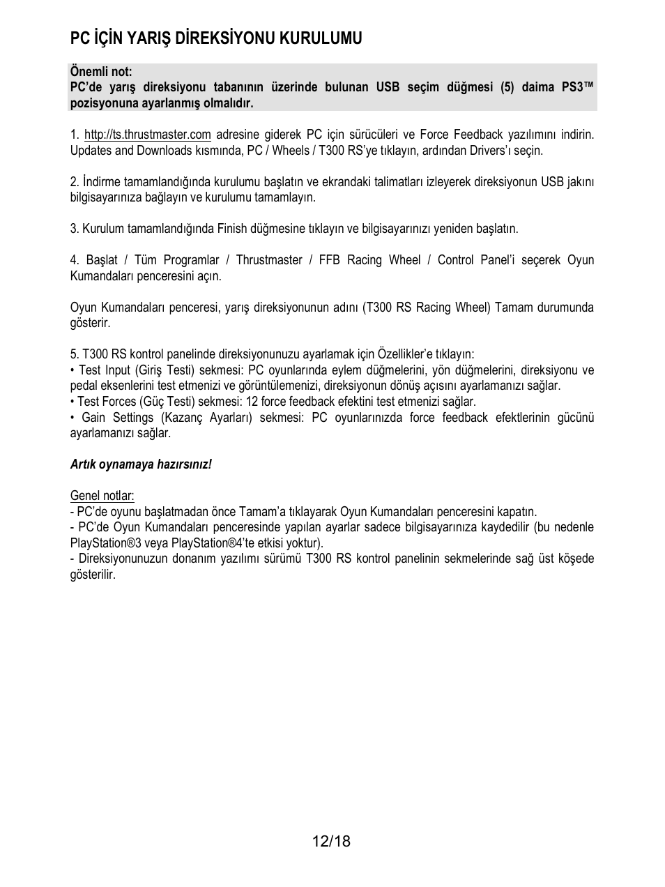 Pc için yariş direksiyonu kurulumu | Thrustmaster T300 Ferrari GTE User Manual | Page 175 / 217