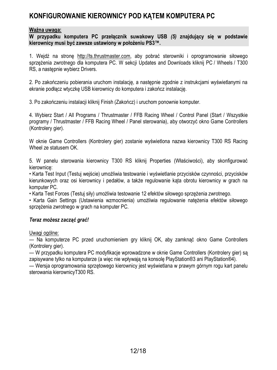 Konfigurowanie kierownicy pod kątem komputera pc | Thrustmaster T300 Ferrari GTE User Manual | Page 193 / 217