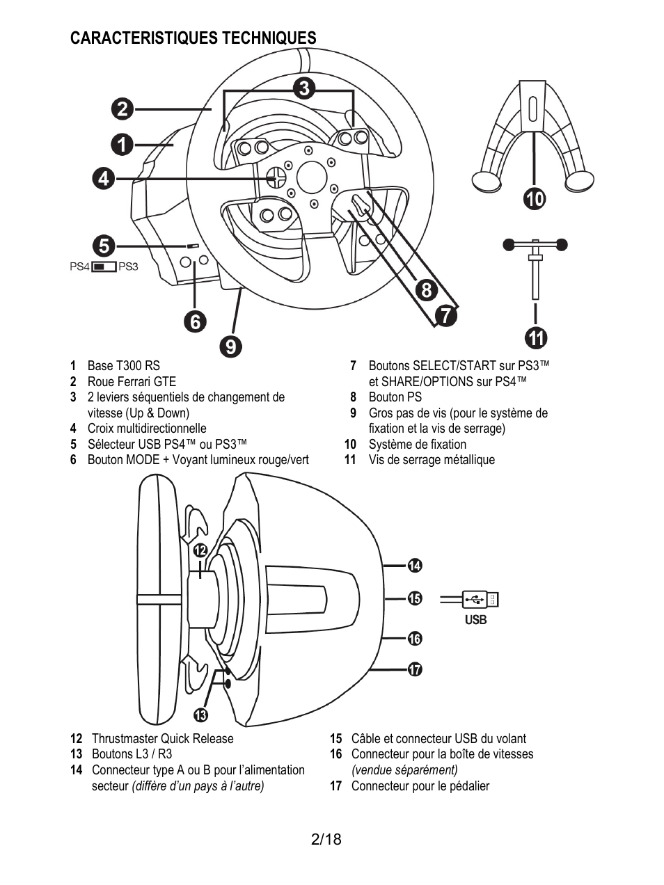 Caractéristiques techniques, Caracteristiques techniques | Thrustmaster T300 Ferrari GTE User Manual | Page 21 / 217