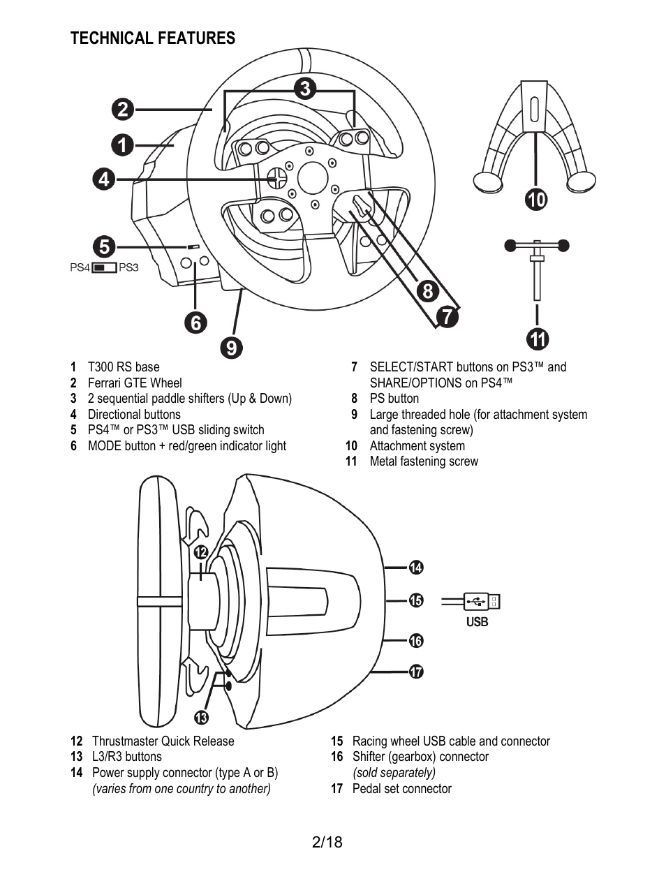 Technical features | Thrustmaster T300 Ferrari GTE User Manual | Page 3 / 217