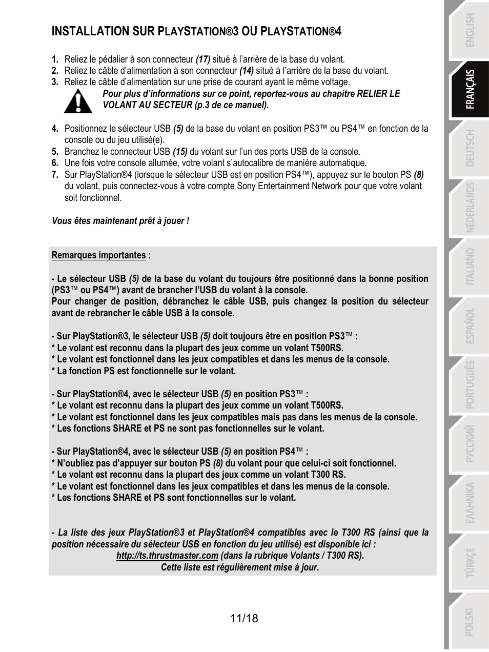 Installation sur playstation®3 ou playstation®4, Installation sur p, 3 ou p | Thrustmaster T300 Ferrari GTE User Manual | Page 30 / 217