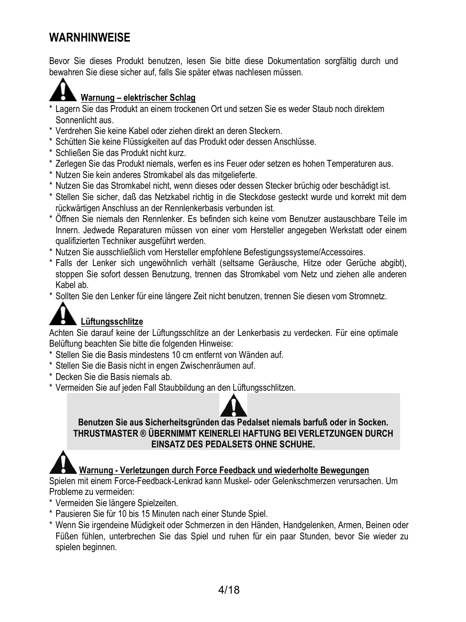 Warnhinweise | Thrustmaster T300 Ferrari GTE User Manual | Page 41 / 217