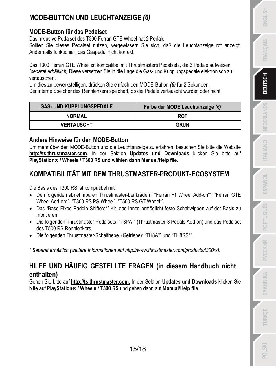 Mode-button und leuchtanzeige (6) | Thrustmaster T300 Ferrari GTE User Manual | Page 52 / 217