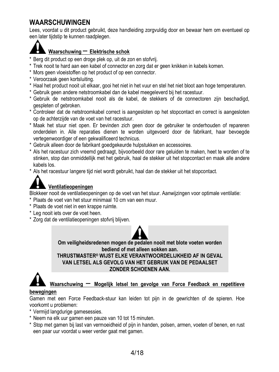 Waarschuwingen | Thrustmaster T300 Ferrari GTE User Manual | Page 59 / 217