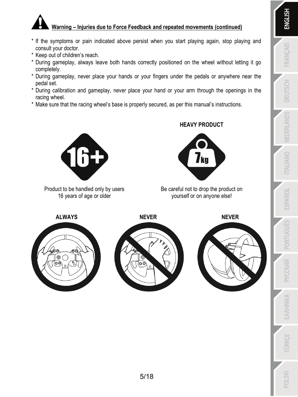 Thrustmaster T300 Ferrari GTE User Manual | Page 6 / 217