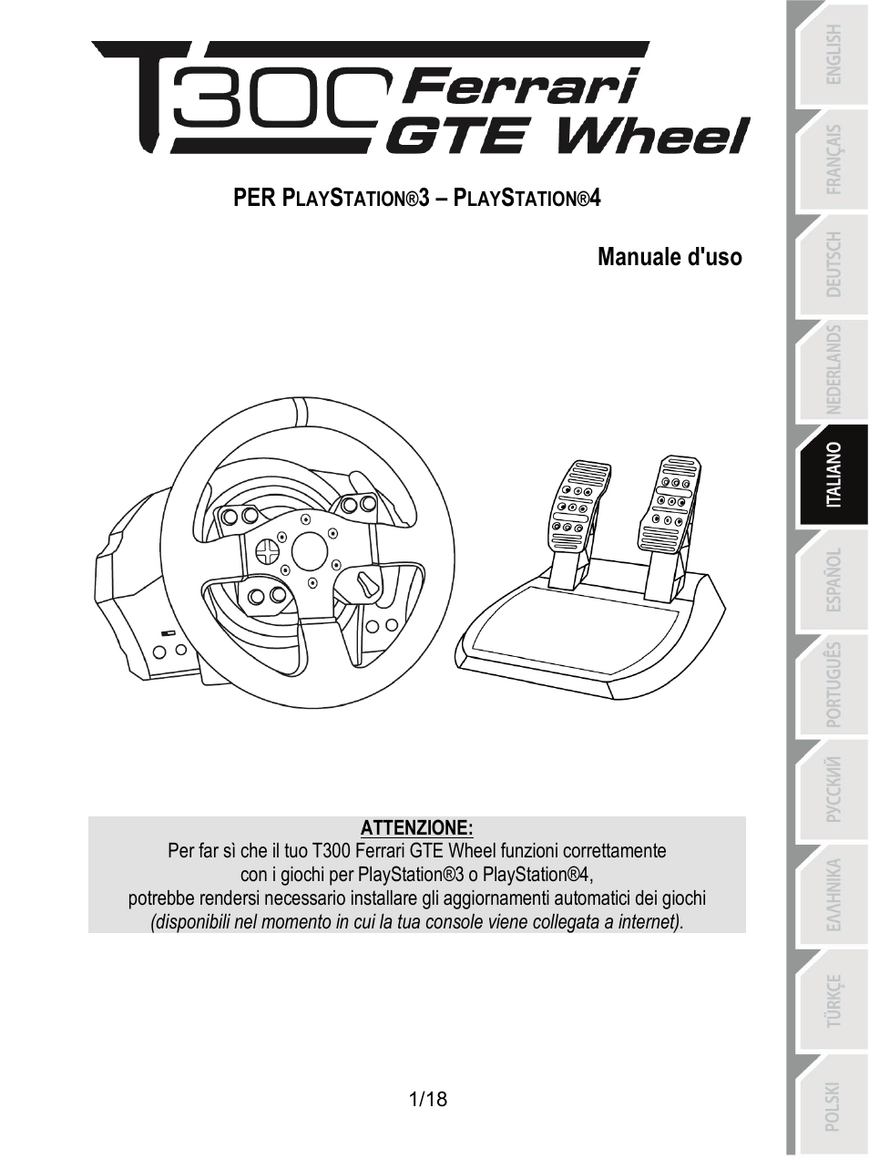 05_ita_t300 ferrari gte wheel ps3-ps4, Manuale d’uso | Thrustmaster T300 Ferrari GTE User Manual | Page 74 / 217