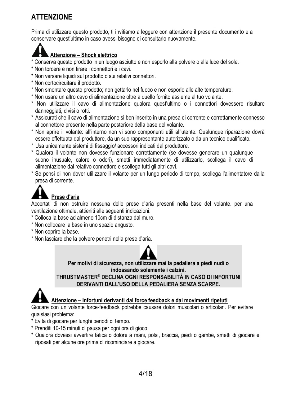 Attenzione | Thrustmaster T300 Ferrari GTE User Manual | Page 77 / 217