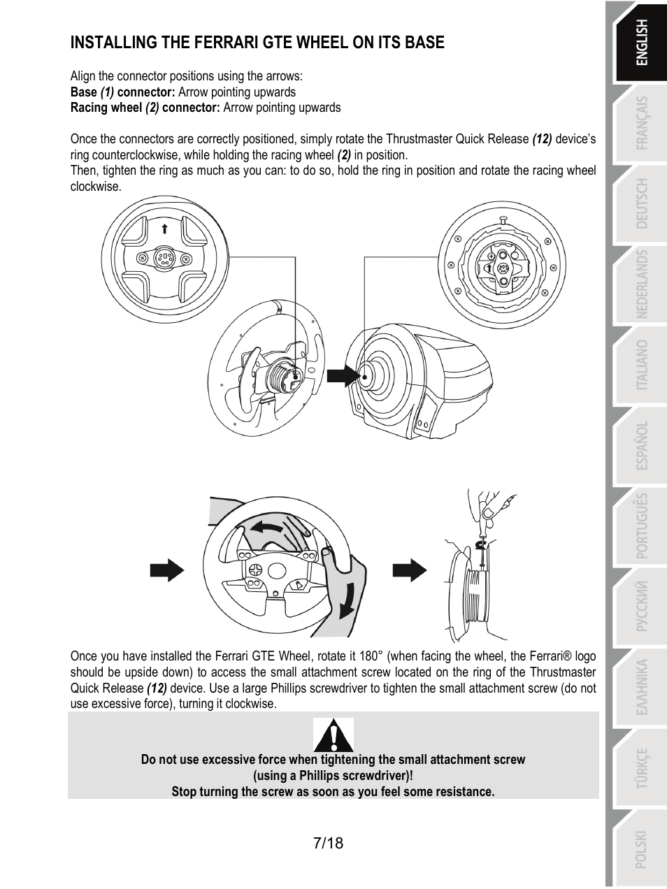 Installing the ferrari gte wheel on its base | Thrustmaster T300 Ferrari GTE User Manual | Page 8 / 217