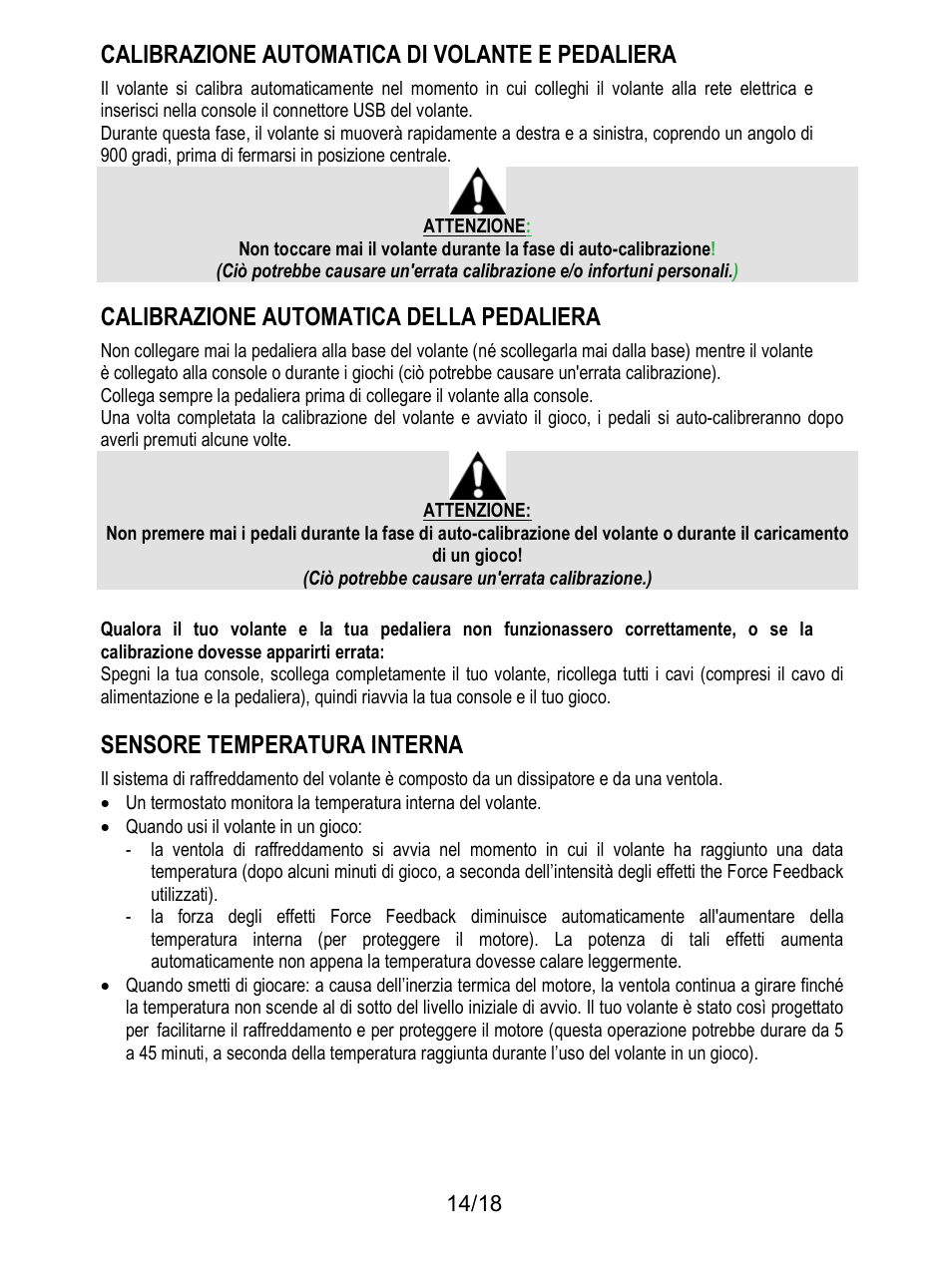 Calibrazione automatica di volante e pedaliera, Calibrazione automatica della pedaliera, Sensore temperatura interna | Thrustmaster T300 Ferrari GTE User Manual | Page 87 / 217