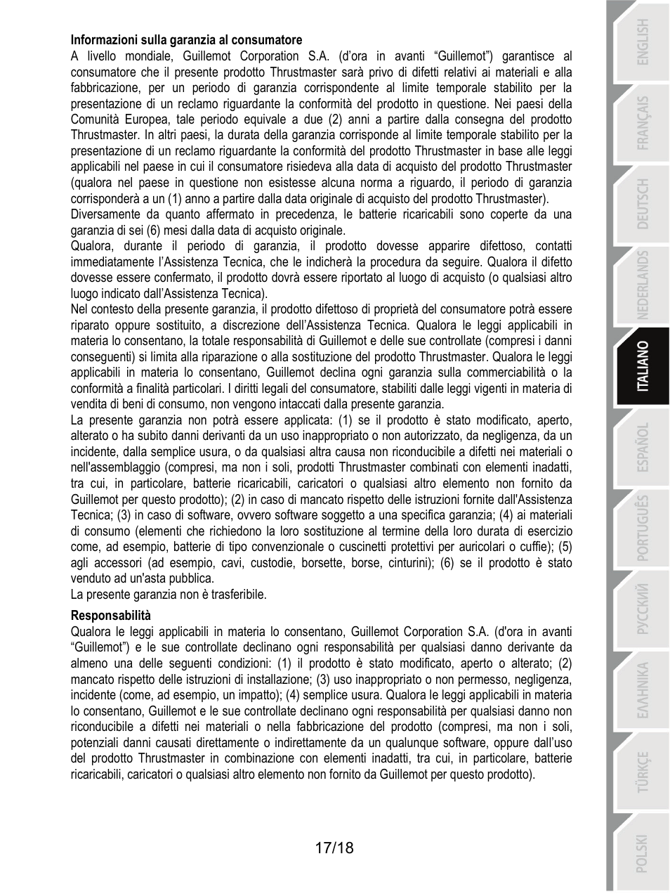 Responsabilità | Thrustmaster T300 Ferrari GTE User Manual | Page 90 / 217