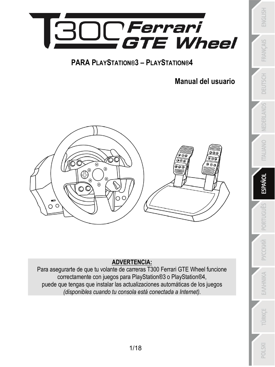 06_spa_t300 ferrari gte wheel ps3-ps4, Manual del usuario | Thrustmaster T300 Ferrari GTE User Manual | Page 92 / 217