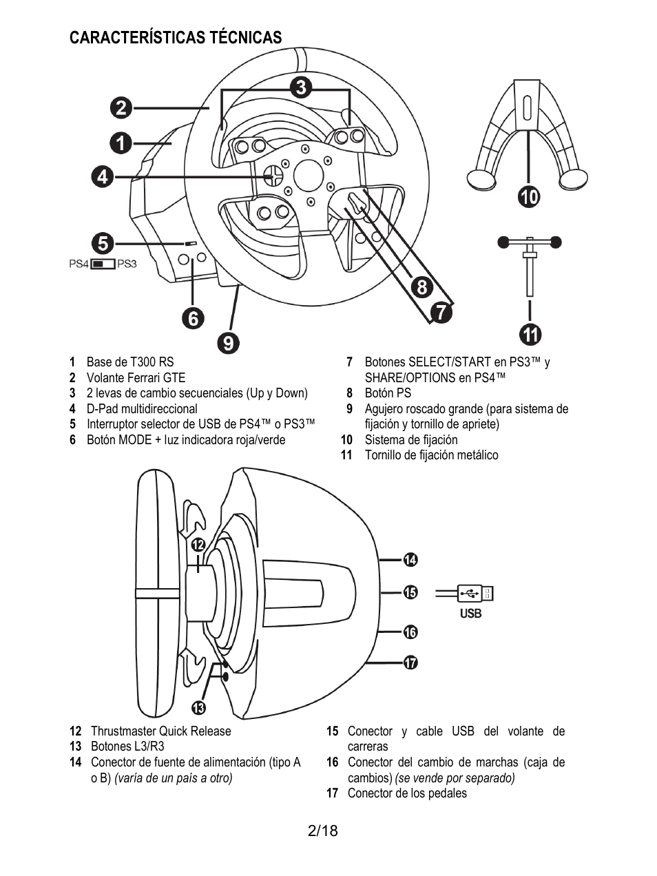 Características técnicas | Thrustmaster T300 Ferrari GTE User Manual | Page 93 / 217