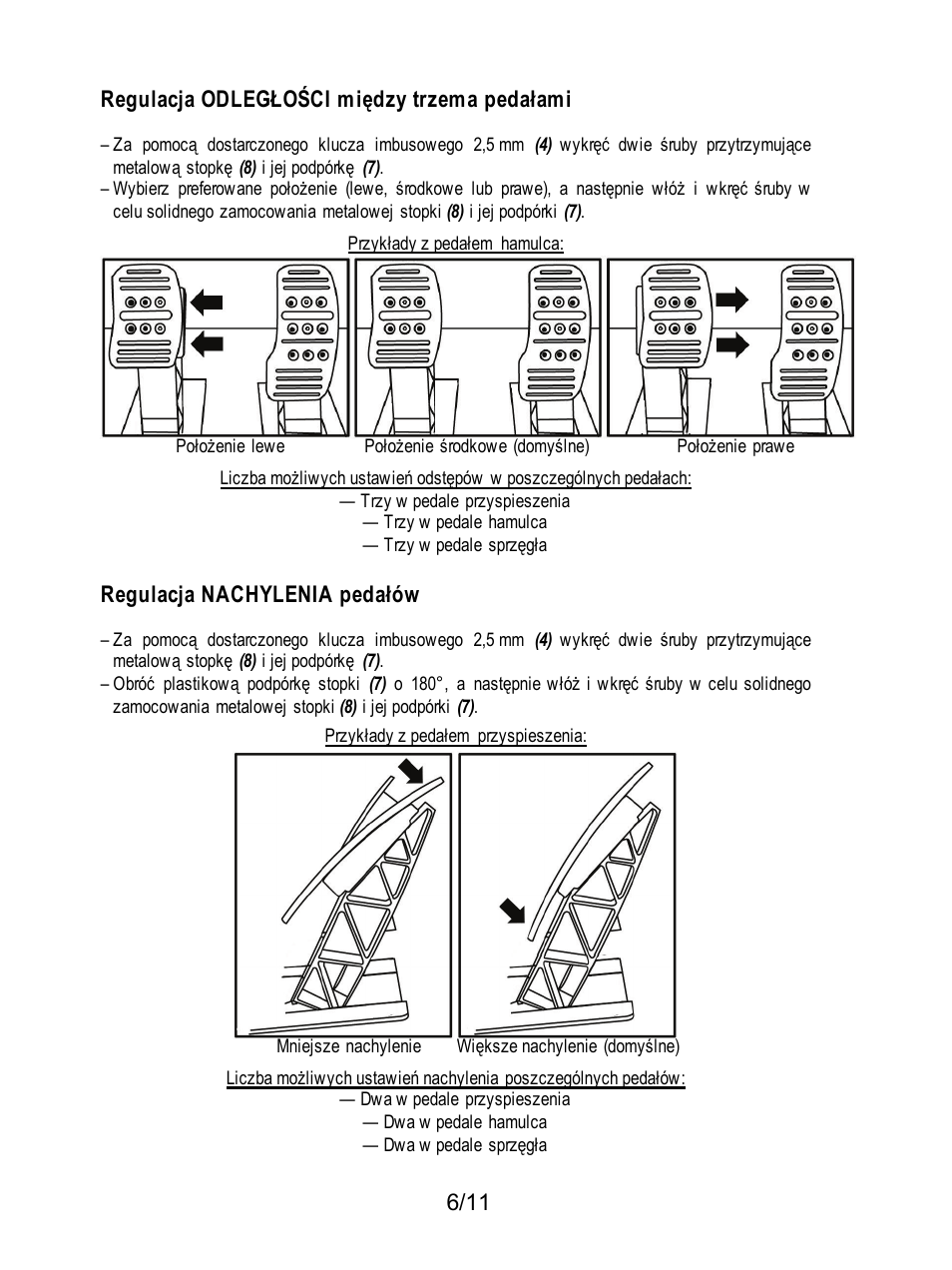 Regulacja odległości między trzema pedałami, Regulacja nachylenia pedałów | Thrustmaster T3PA Add-On User Manual | Page 117 / 134